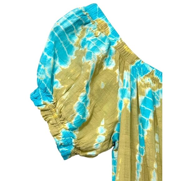 YFB Young Fabulous Broke Off Shoulder Tie Dye Maxi Dress Green Turquoise Size M - Picture 3 of 10
